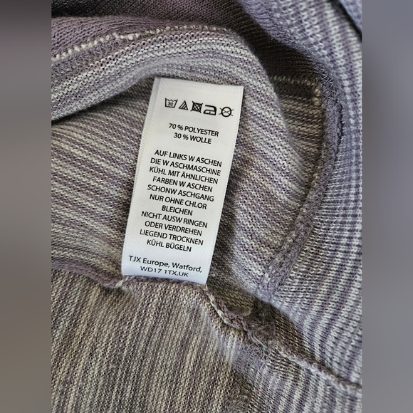 Akini Purple Grey Wool Blend Funnel Neck Drawstring Long Sleeve Sweater Size M - Picture 8 of 11